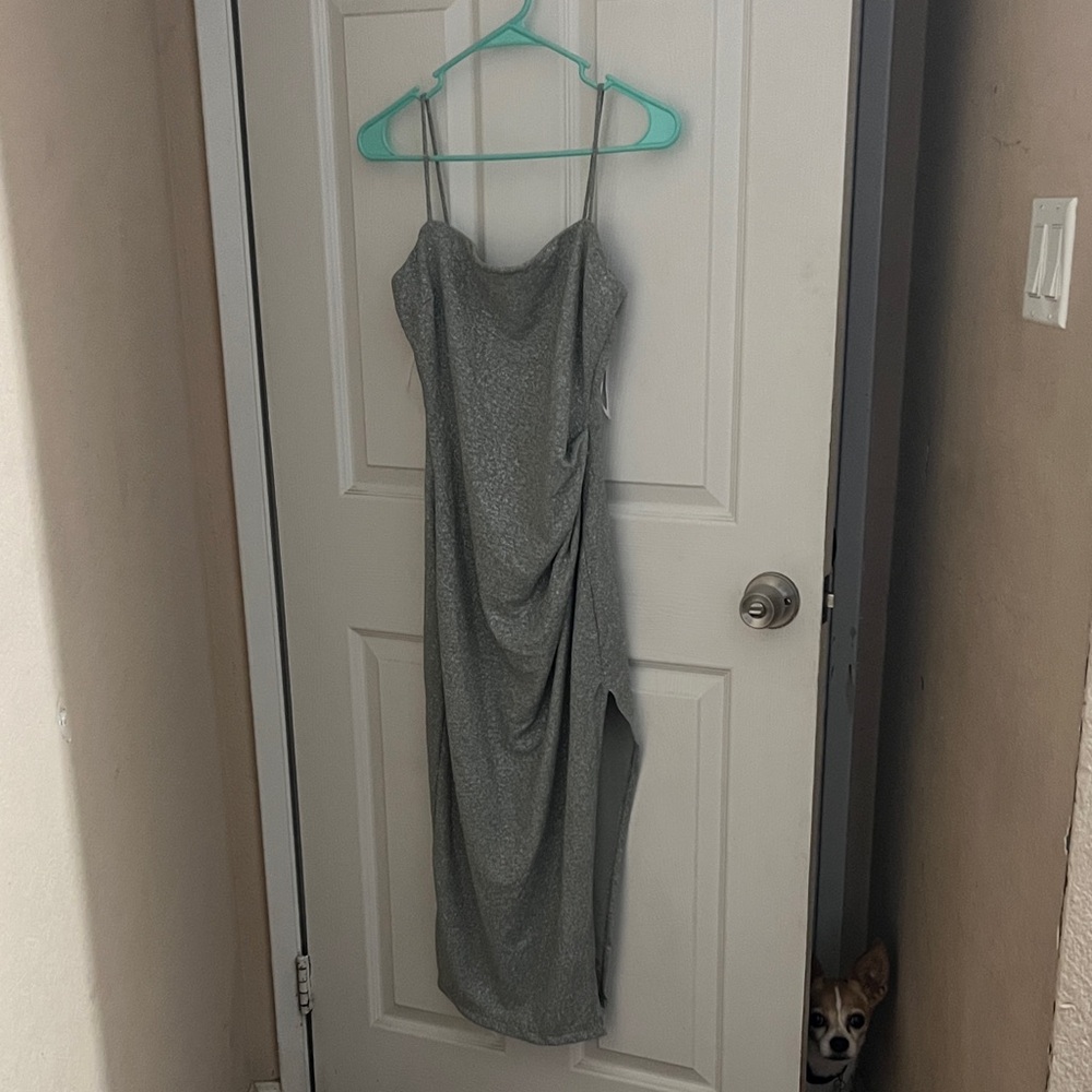 Sage Shimmering Silver Backless Dress